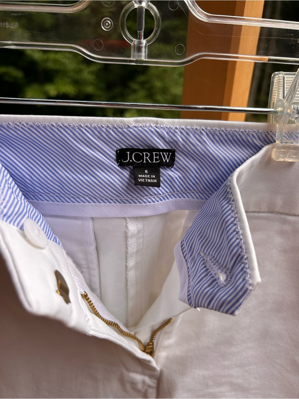 J. Crew White Casual Shorts with Blue Pinstripe Waistband